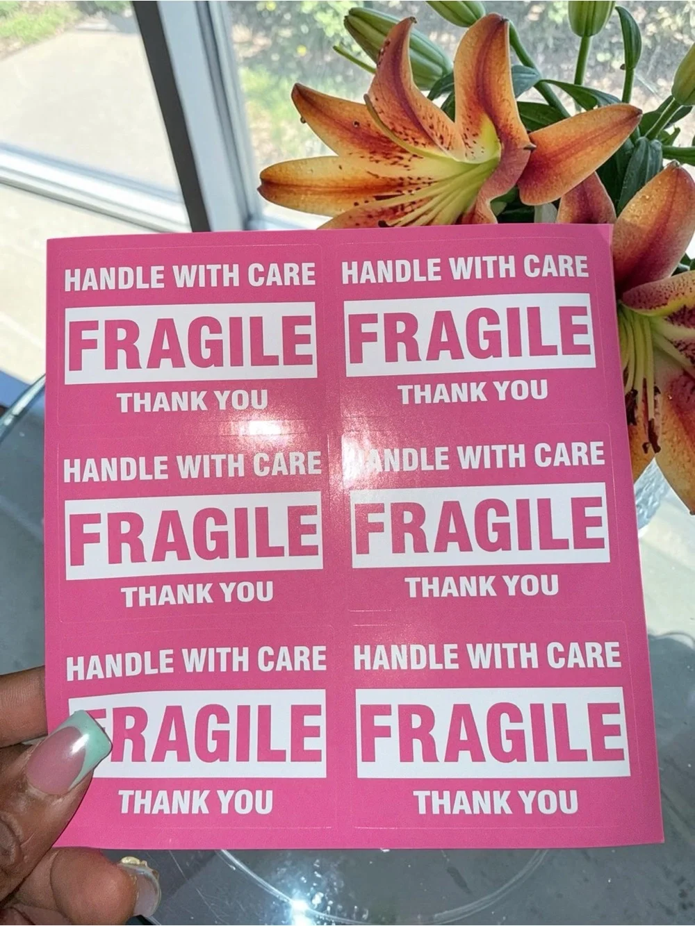 Handle With Care Light Pink Fragile Stickers 60 count